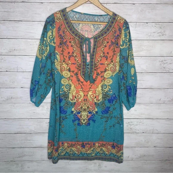 Boho Casual Printed Mini Dress Swim Coverup - Picture 2 of 4